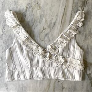 AMERICAN EAGLE Womens White Eyelet Lace V-Neck Cross Front Striped Crop Top XS